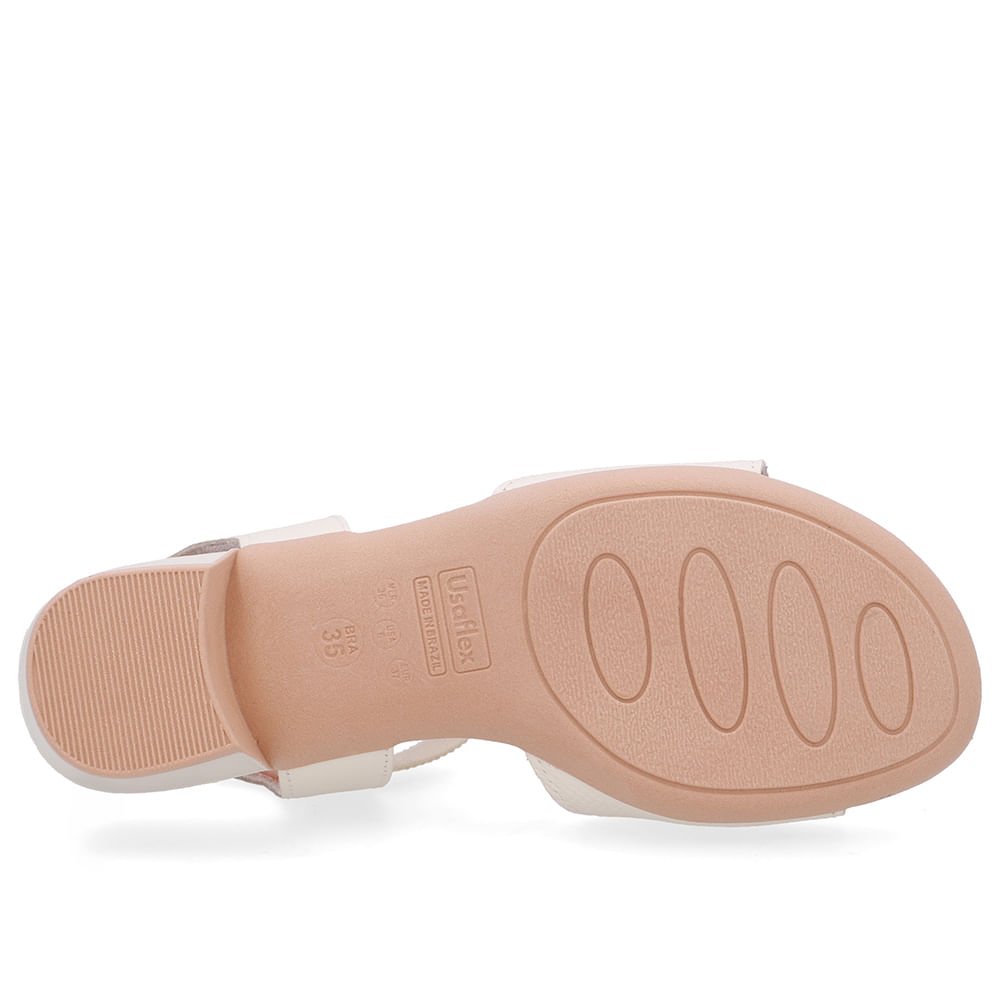 Sandália Salto Bloco Enfeite Couro Branca Marfim Marfim 5