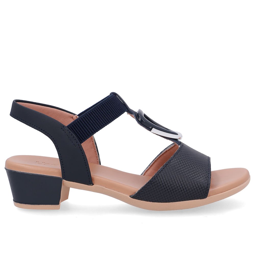 Sandália Salto Bloco Enfeite Couro Azul