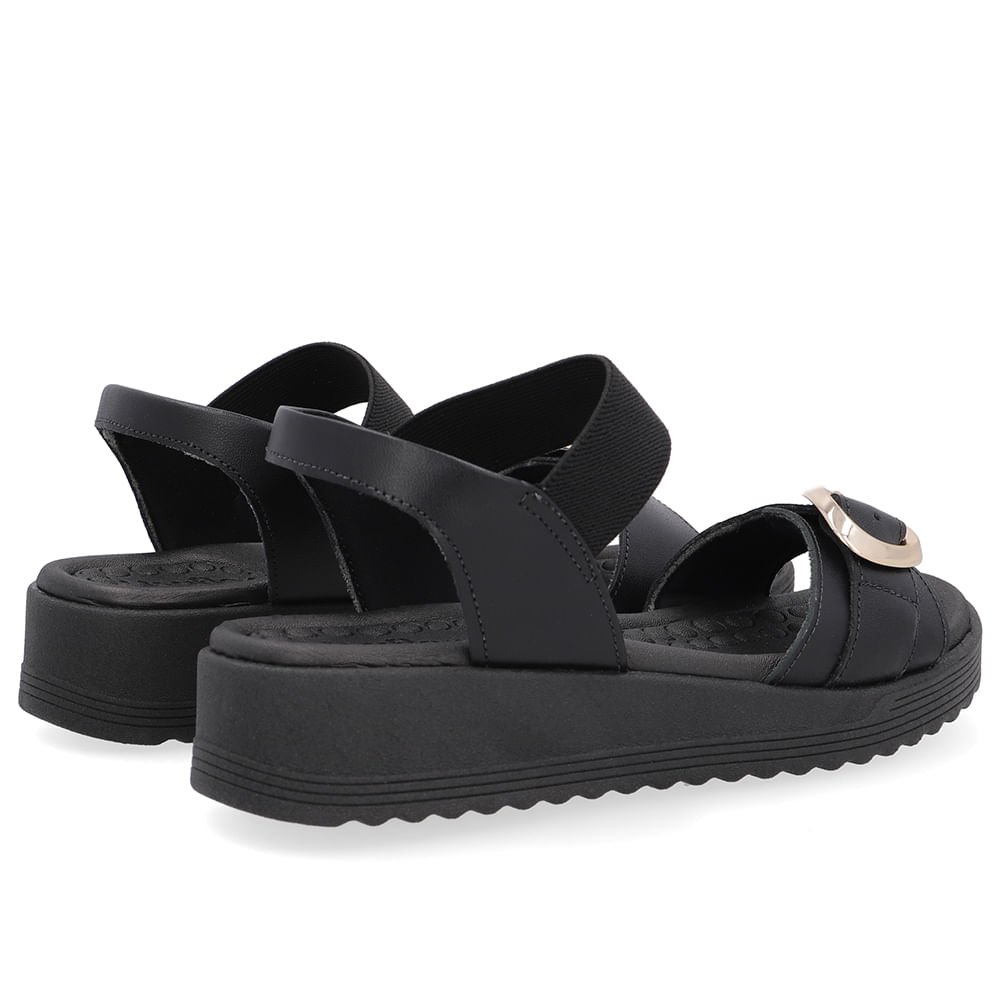 Sandália Salto Anabela Fivela Couro Preta Preto 3