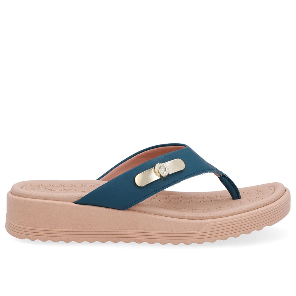 Chinelo Salto Baixo Couro Azul