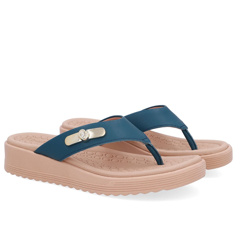 Chinelo Salto Baixo Couro Azul Azul 2