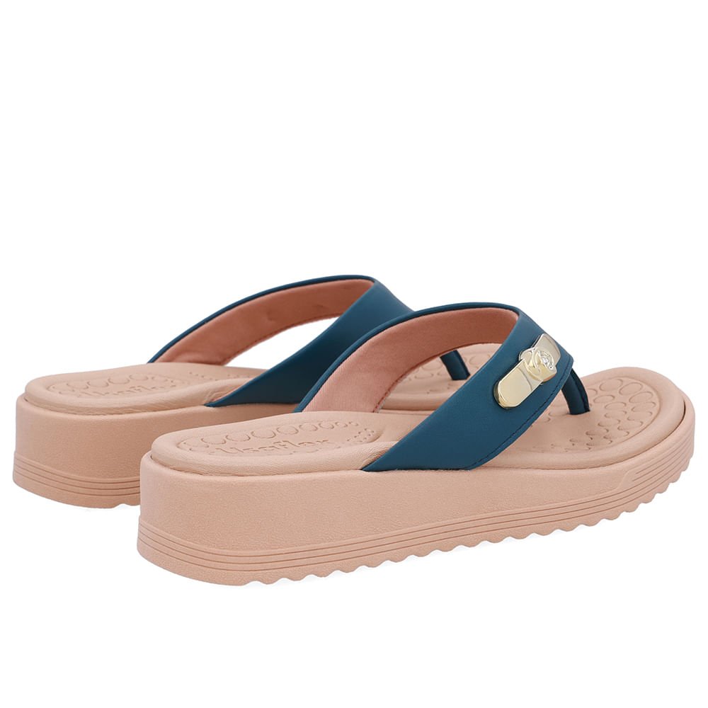 Chinelo Salto Baixo Couro Azul Azul 3