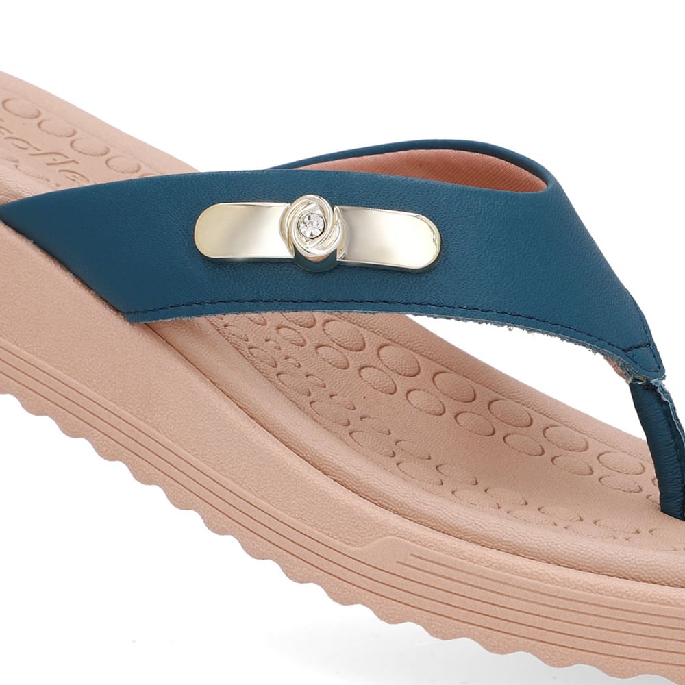 Chinelo Salto Baixo Couro Azul Azul 4