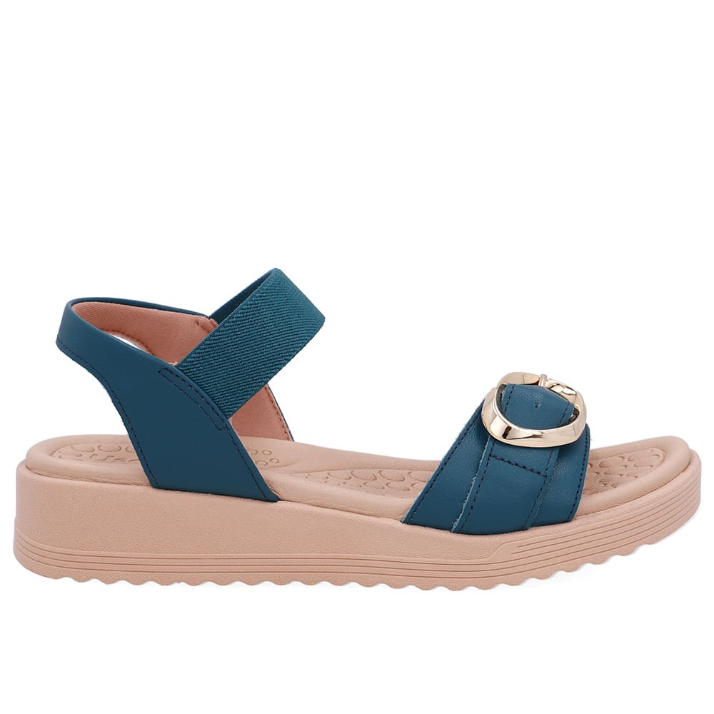 Sandália Salto Anabela Fivela Couro Azul Azul 1