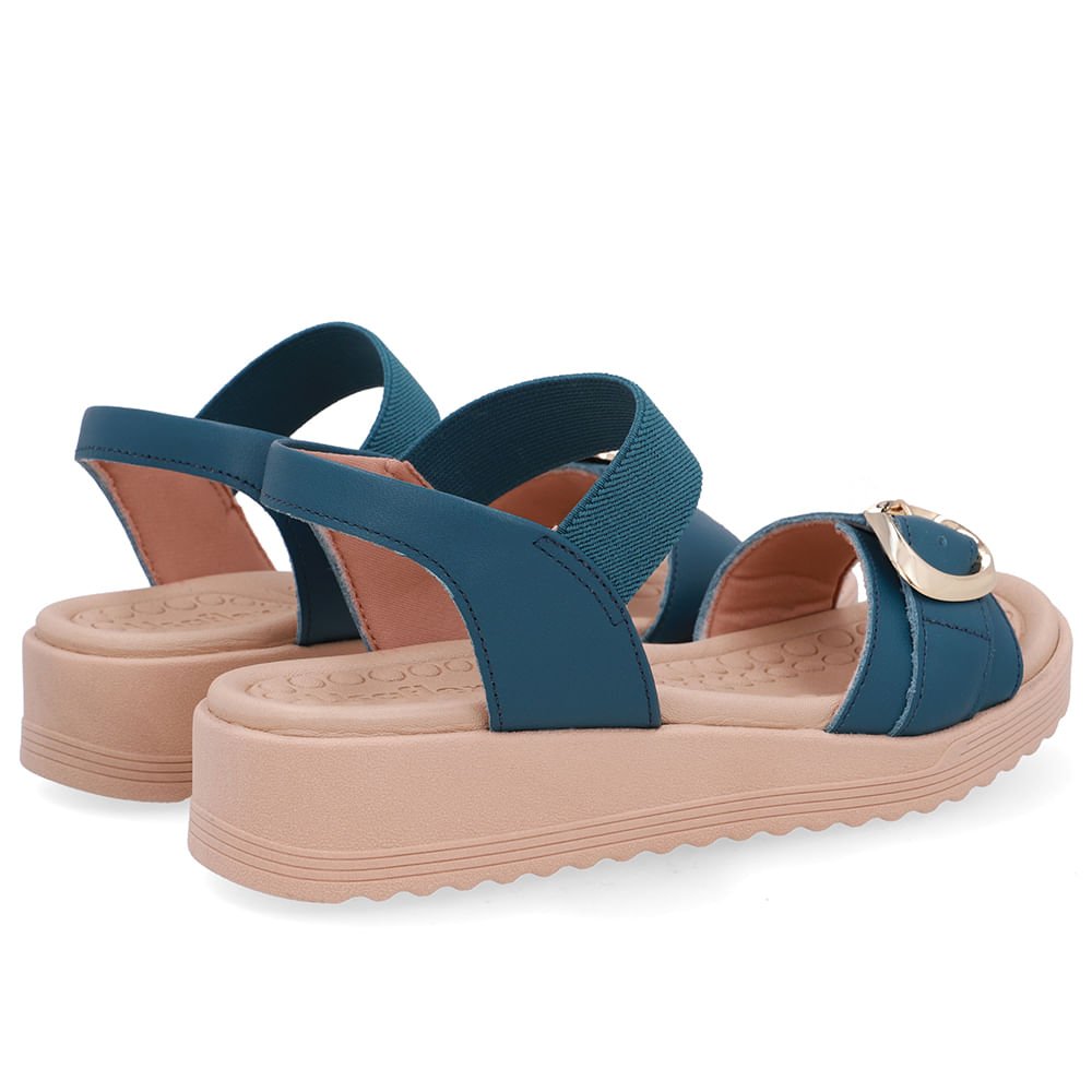 Sandália Salto Anabela Fivela Couro Azul Azul 3