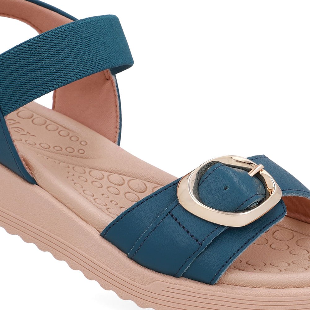 Sandália Salto Anabela Fivela Couro Azul Azul 4