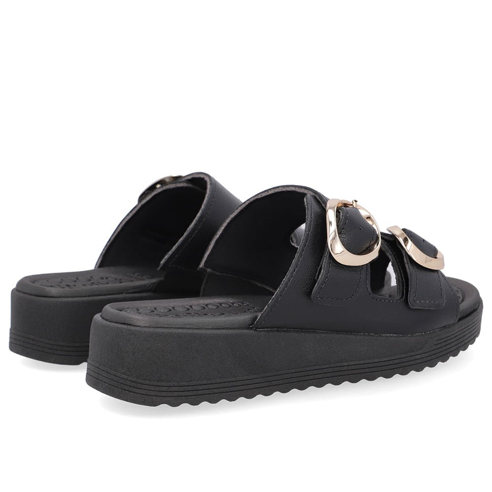 Tamanco Salto Anabela Couro Preto Fivelas Preto 3