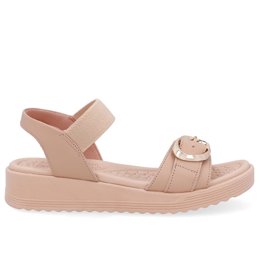 Sandália Salto Anabela Fivela Couro Bege