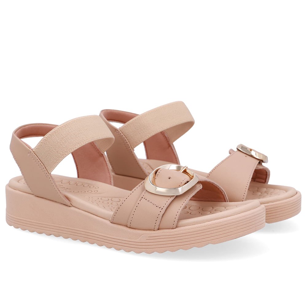 Sandália Salto Anabela Fivela Couro Bege Bege 2