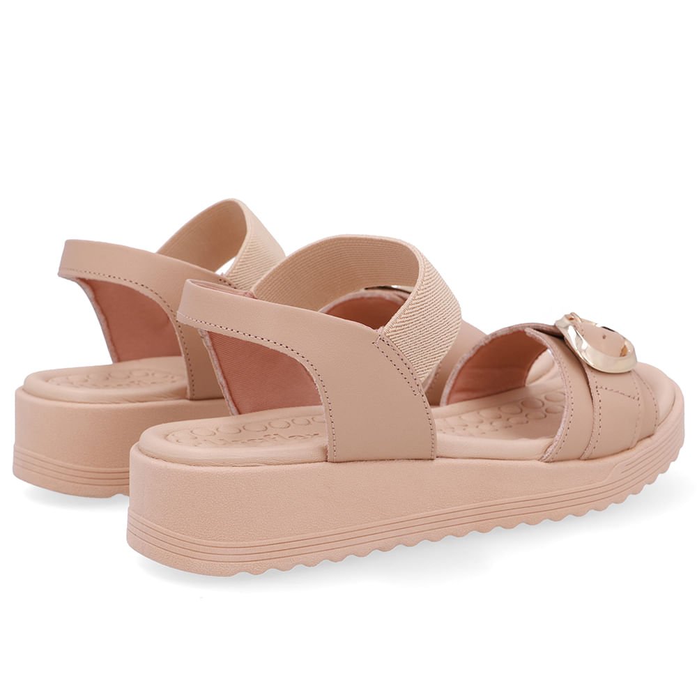 Sandália Salto Anabela Fivela Couro Bege Bege 3