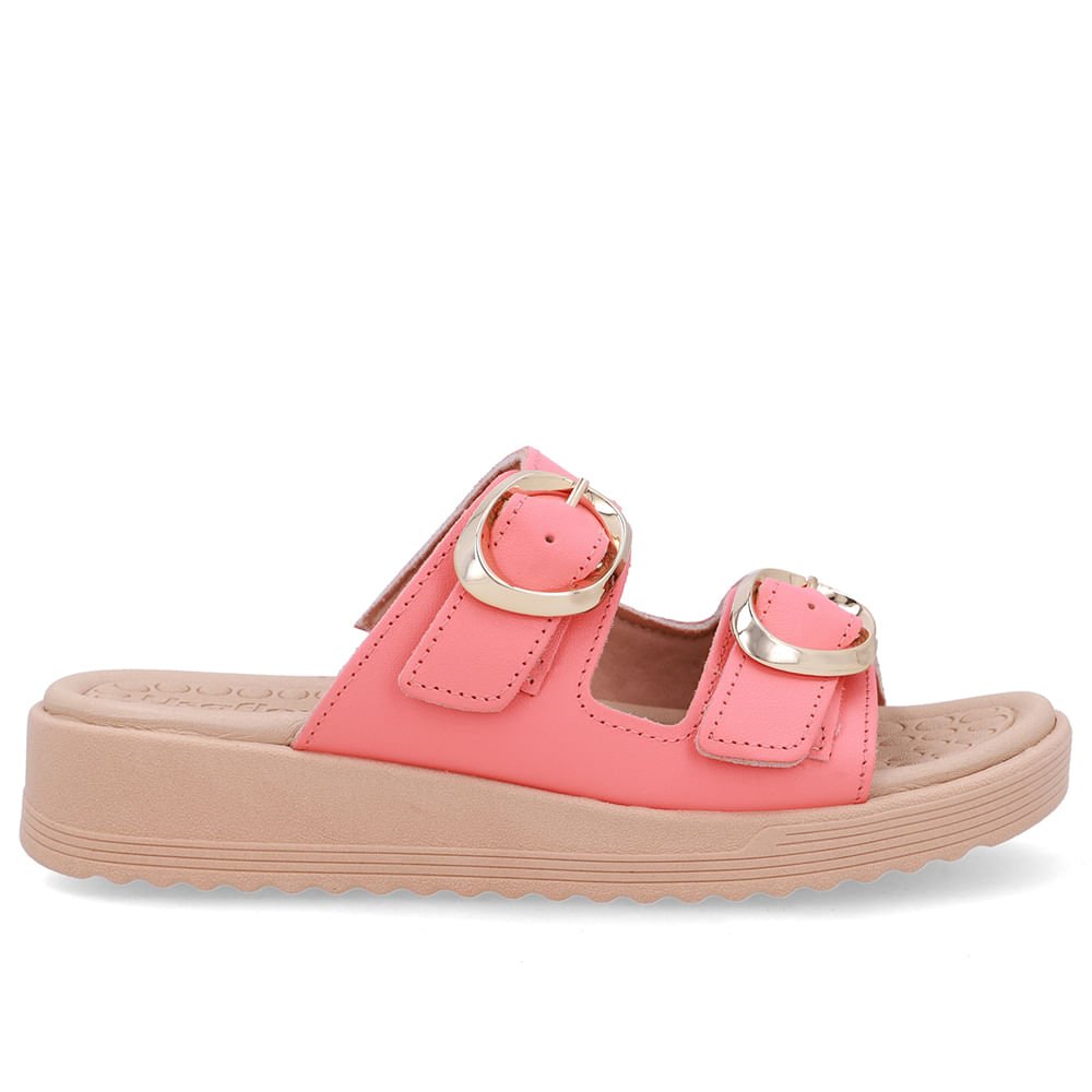 Tamanco Salto Anabela Couro Laranja Fivelas