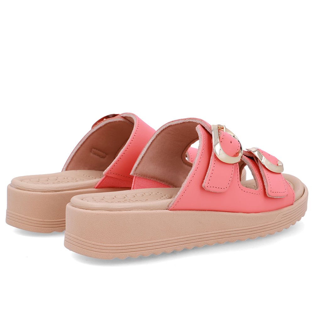 Tamanco Salto Anabela Couro Laranja Fivelas Rosa 3