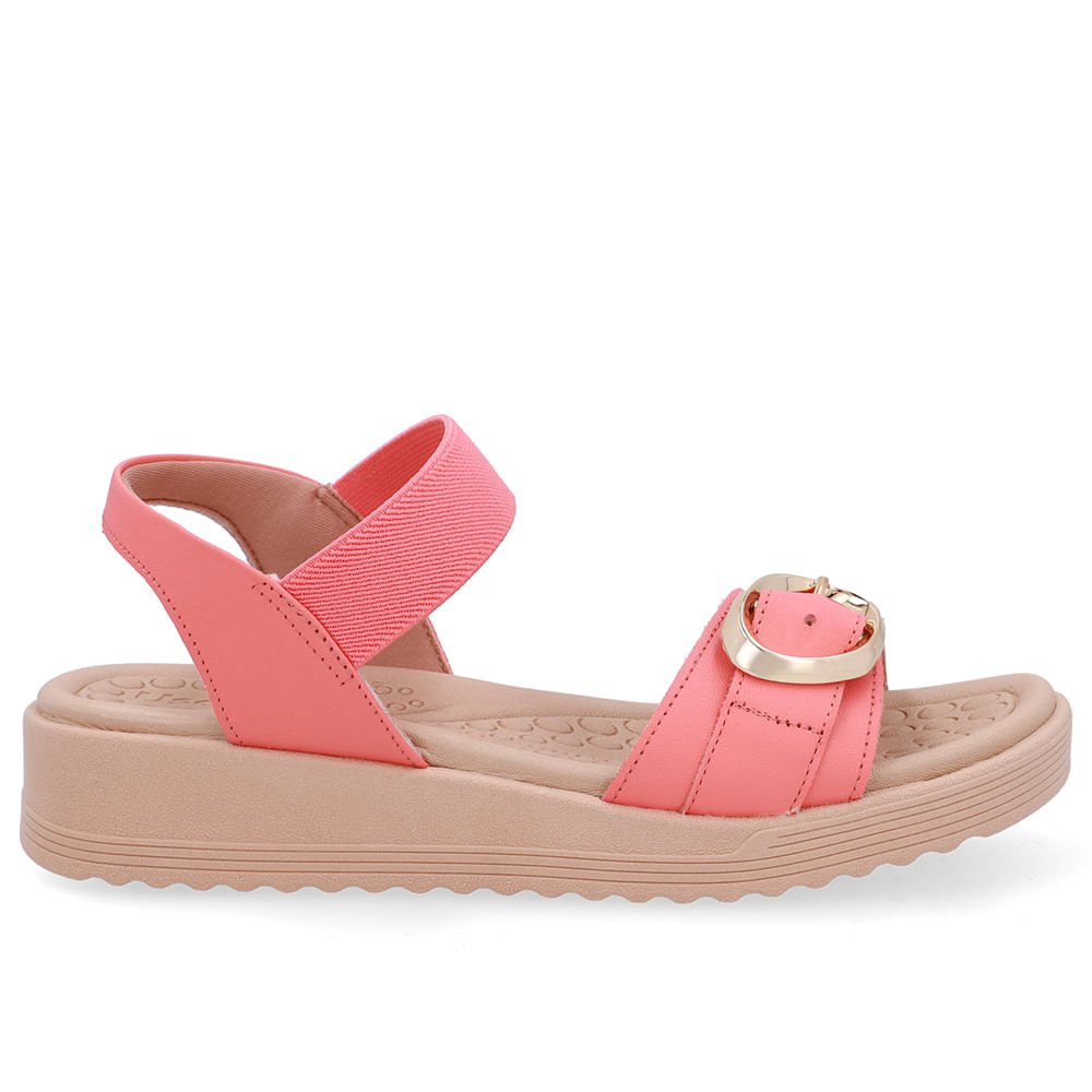 Sandália Salto Anabela Fivela Couro Laranja