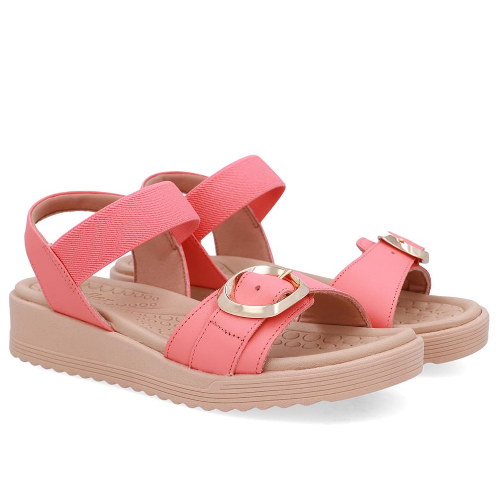 Sandália Salto Anabela Fivela Couro Laranja Rosa 2