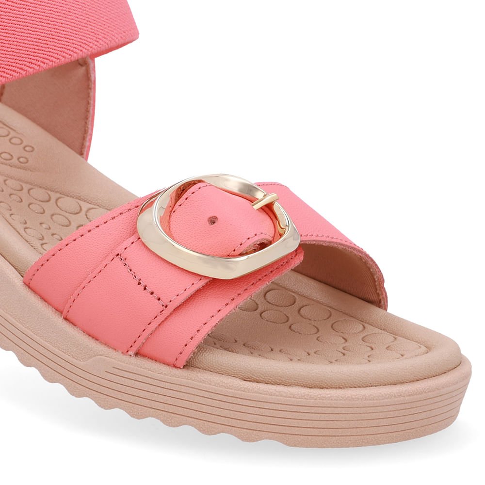 Sandália Salto Anabela Fivela Couro Laranja Rosa 4