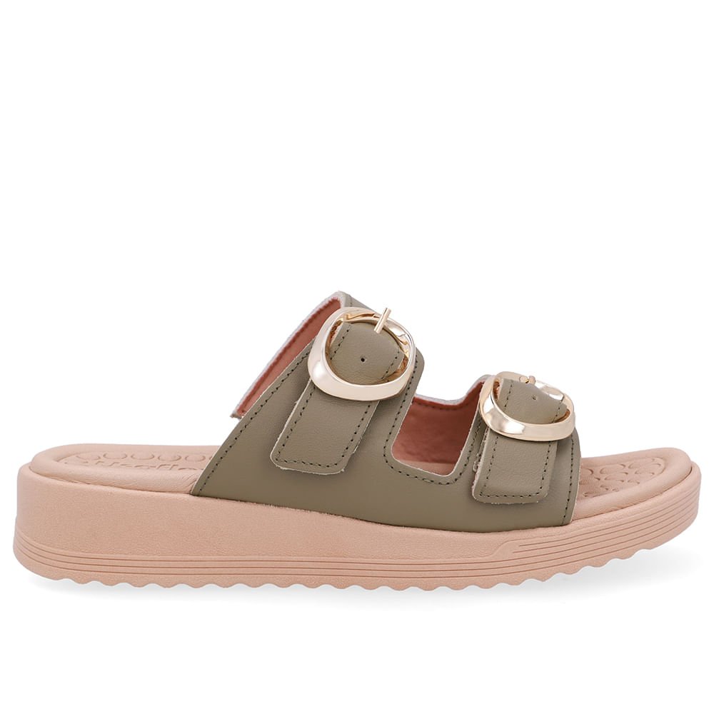 Tamanco Salto Anabela Couro Verde Fivelas