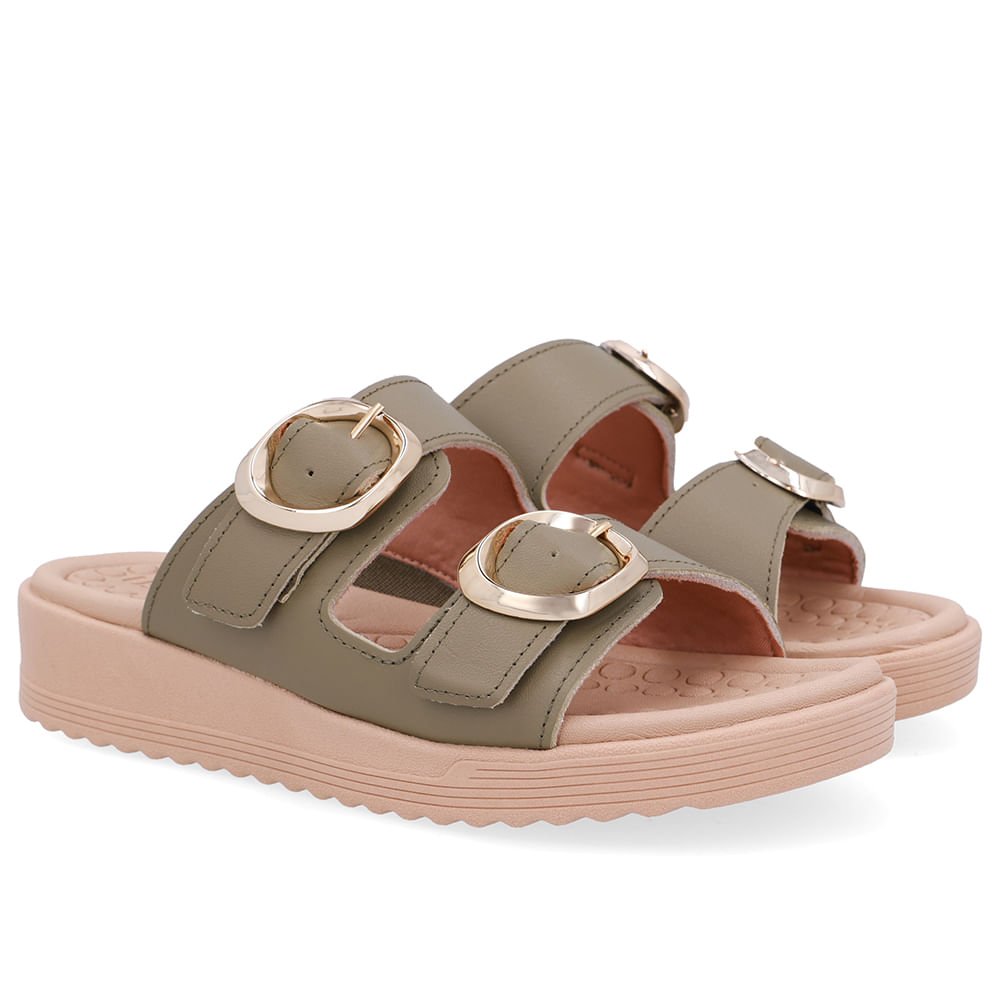 Tamanco Salto Anabela Couro Verde Fivelas Verde 2