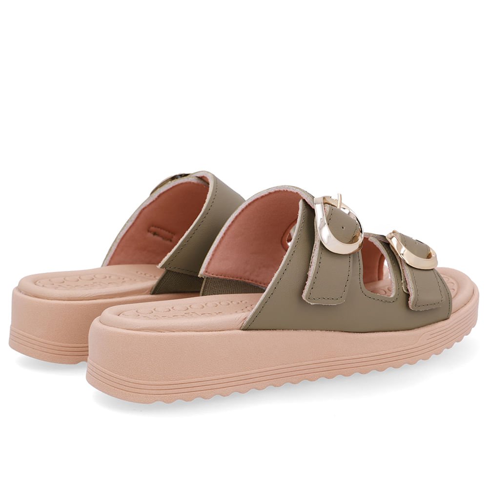 Tamanco Salto Anabela Couro Verde Fivelas Verde 3