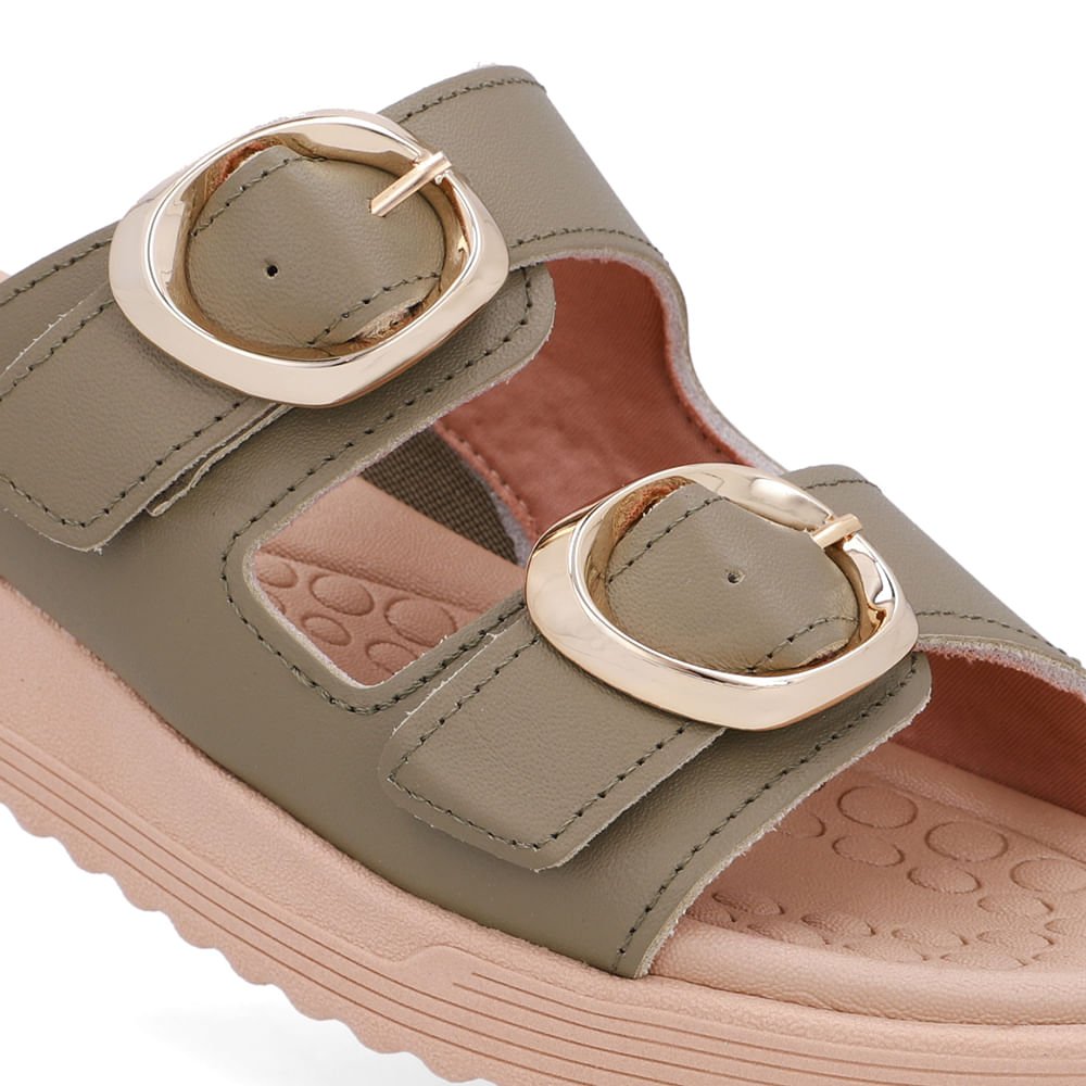 Tamanco Salto Anabela Couro Verde Fivelas Verde 4