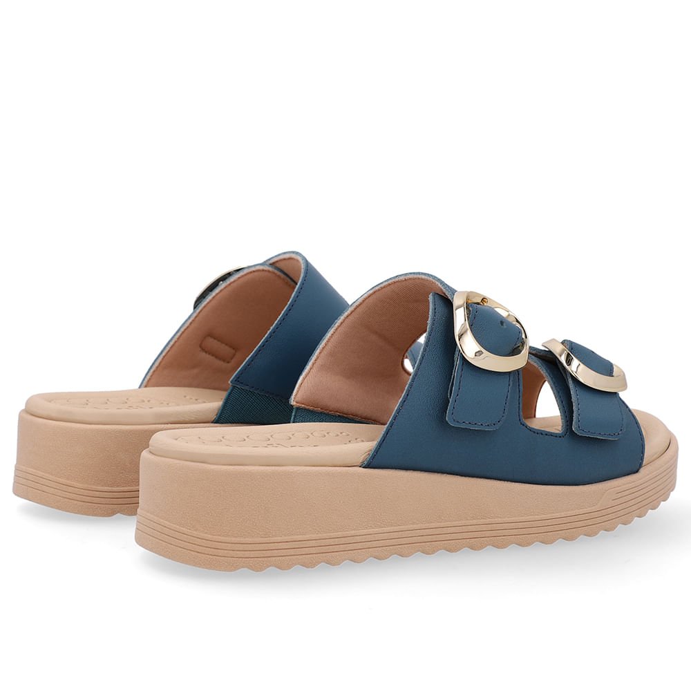 Tamanco Salto Anabela Couro Azul Fivelas Azul 3