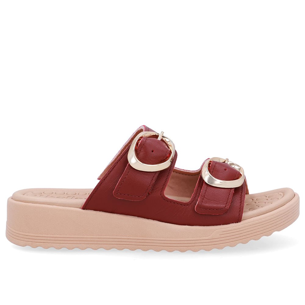 Tamanco Salto Anabela Couro Vermelho Fivelas