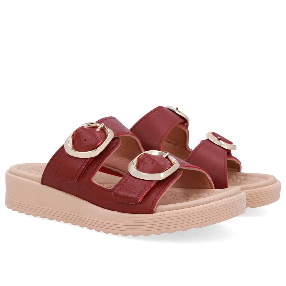 Tamanco Salto Anabela Couro Vermelho Fivelas Vermelho 2