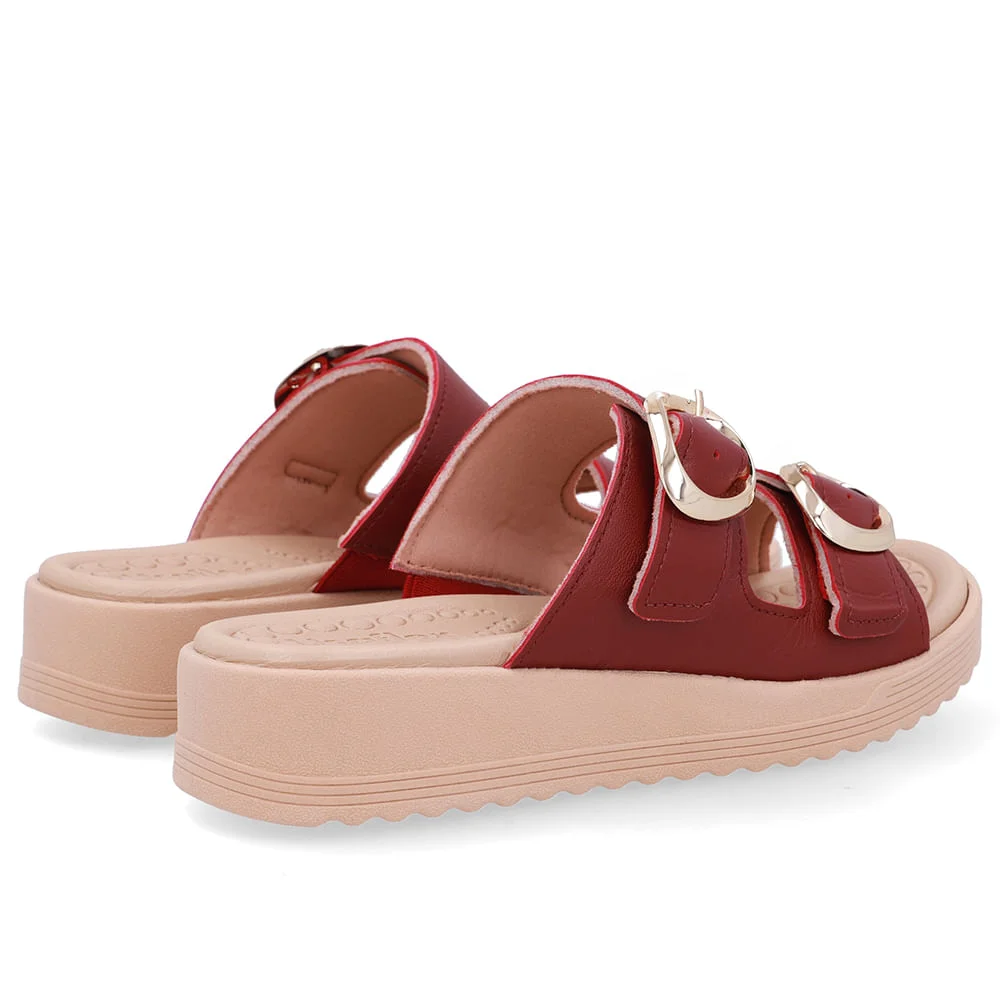 Tamanco Salto Anabela Couro Vermelho Fivelas Vermelho 3