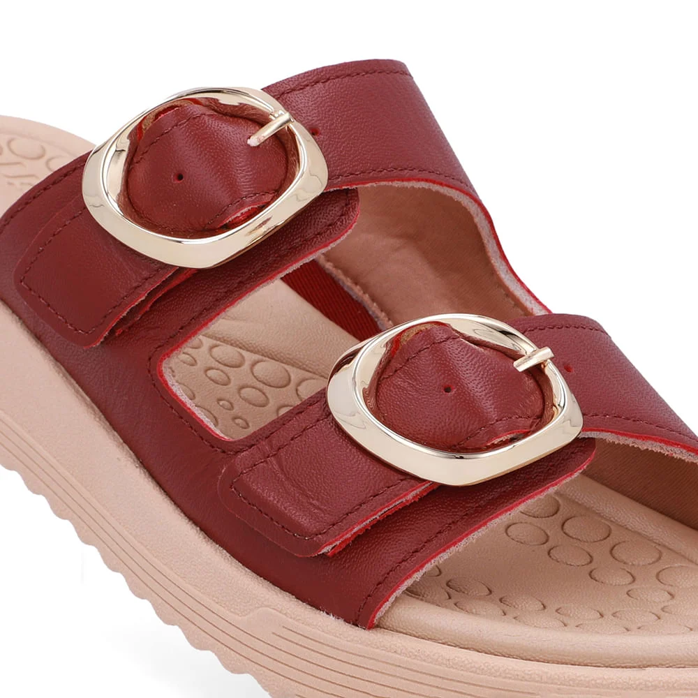 Tamanco Salto Anabela Couro Vermelho Fivelas Vermelho 4