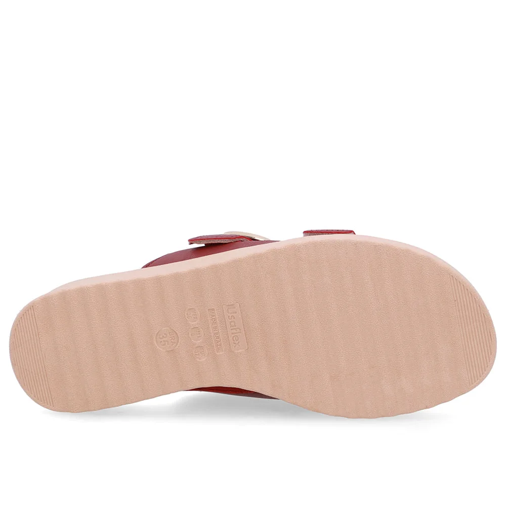 Tamanco Salto Anabela Couro Vermelho Fivelas Vermelho 5