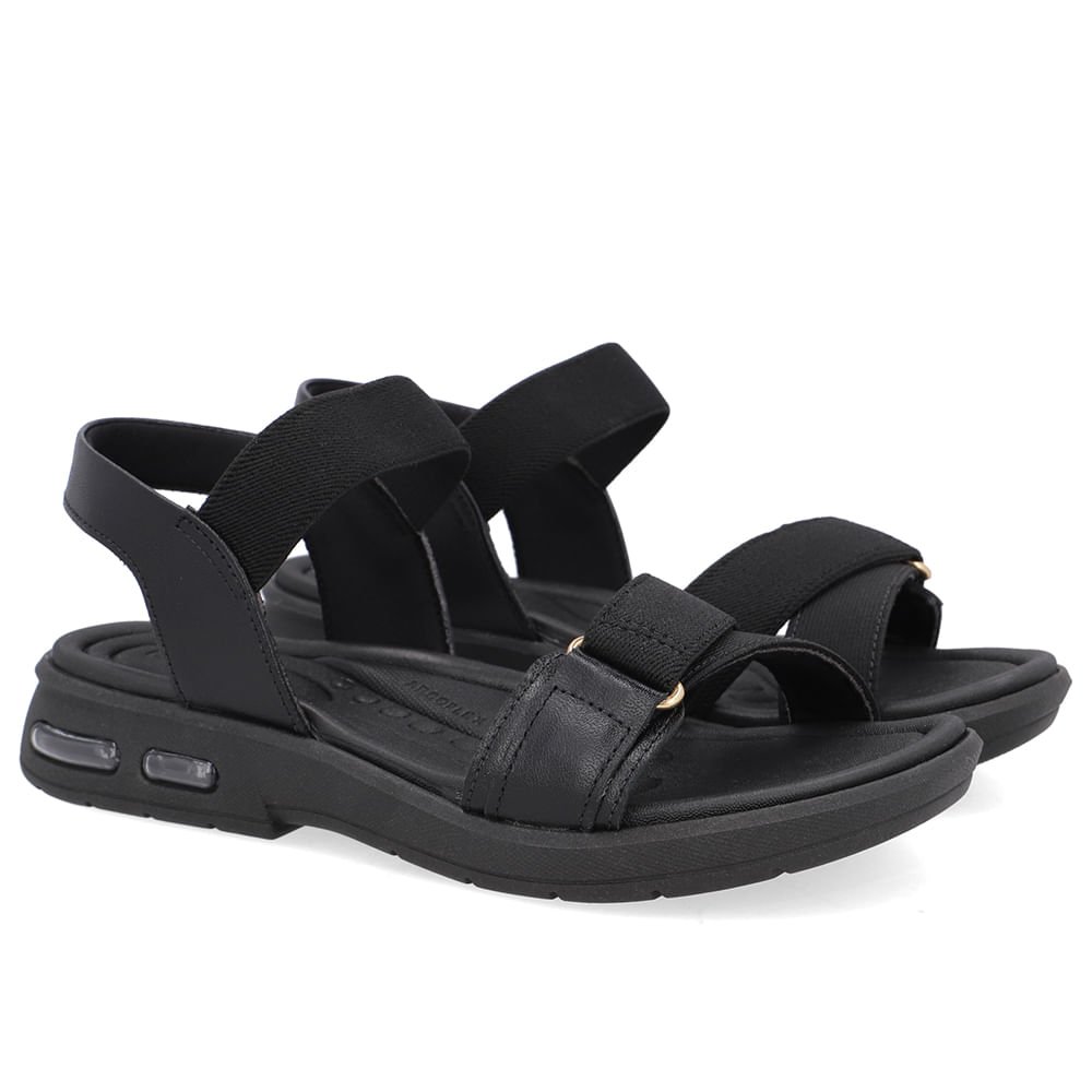 Sandália Salto Baixo Elástico Preta Preto 2
