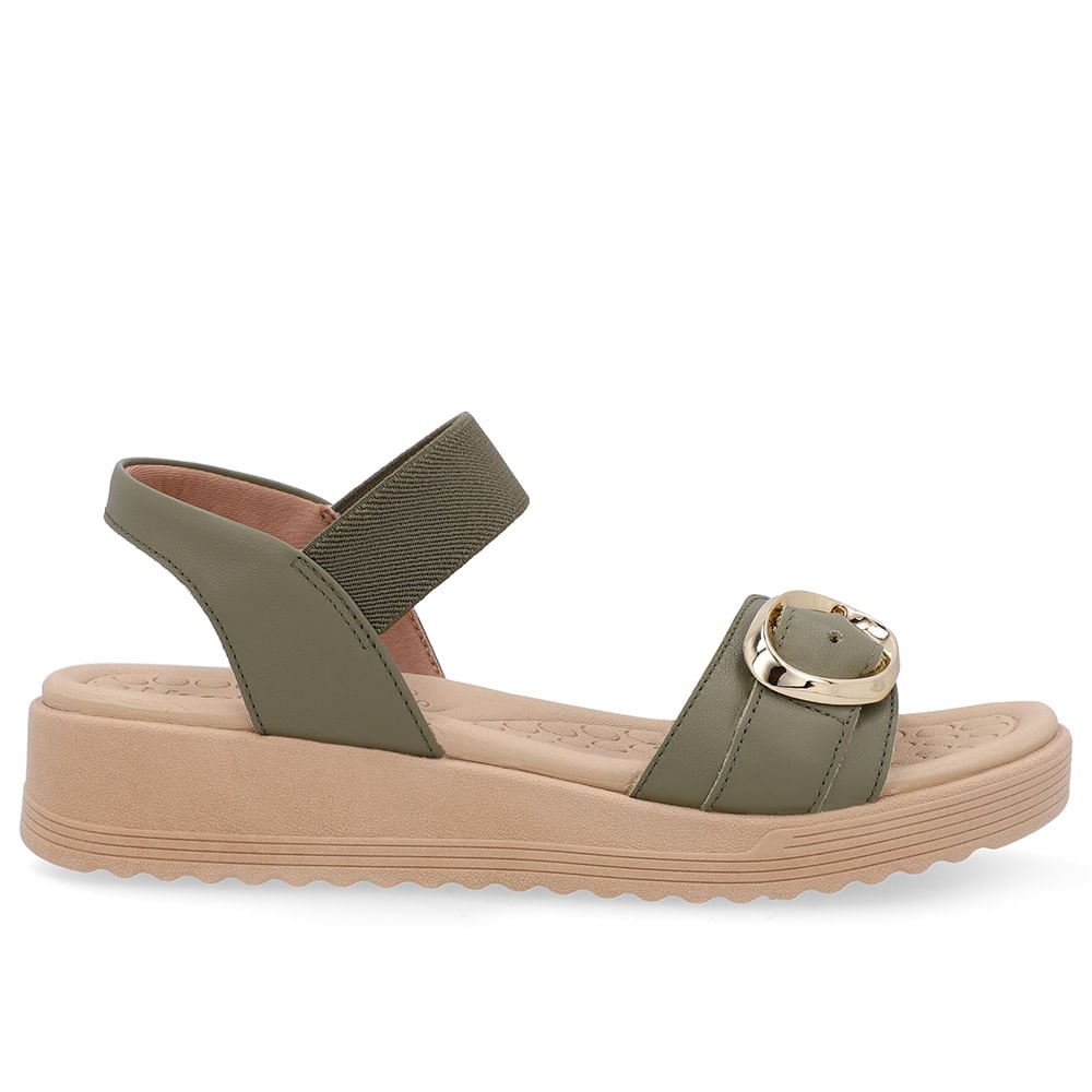 Sandália Salto Anabela Fivela Couro Verde