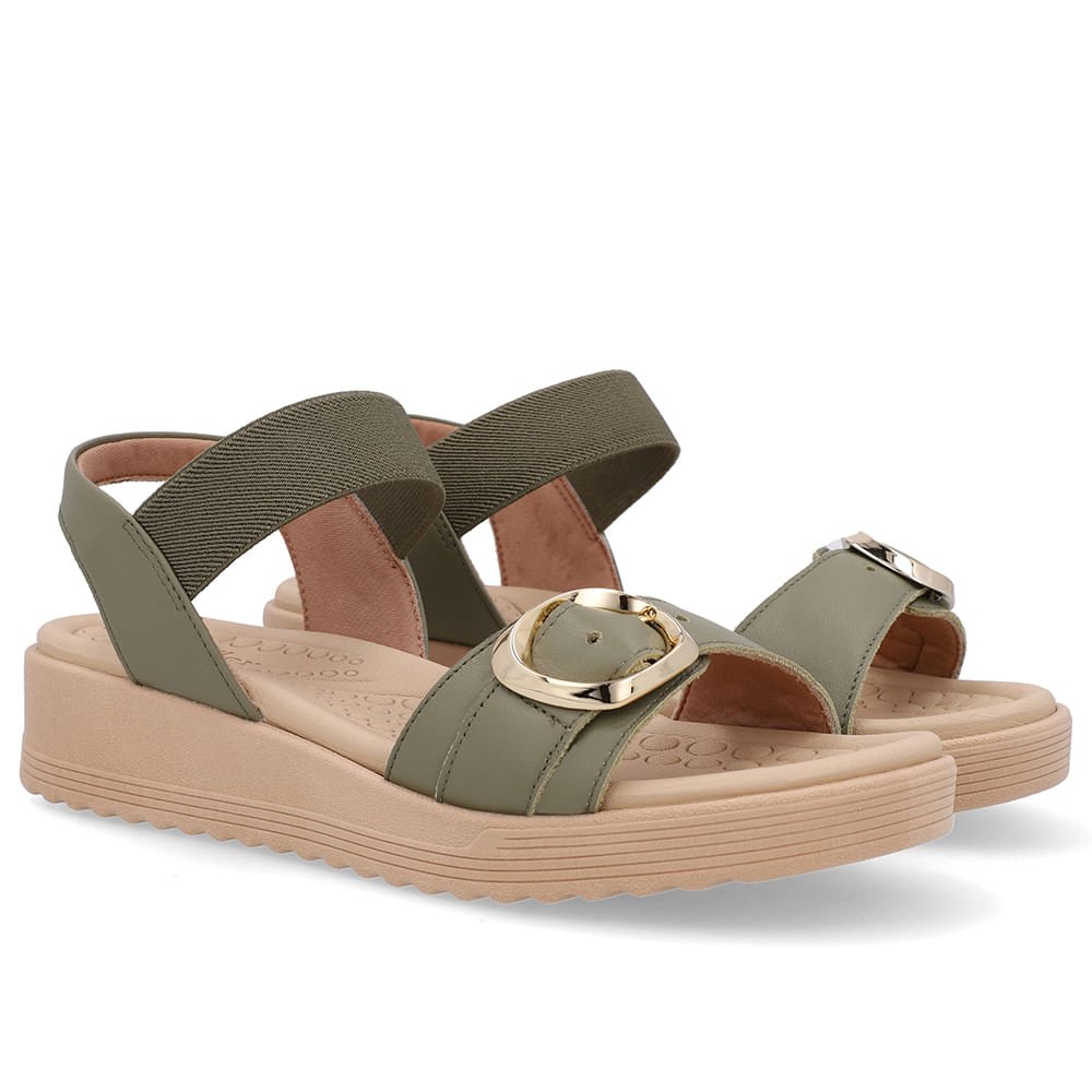 Sandália Salto Anabela Fivela Couro Verde Verde 2