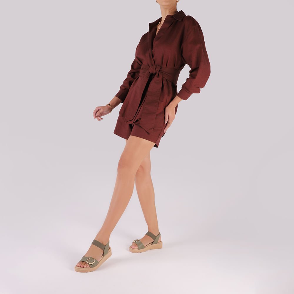 Sandália Salto Anabela Fivela Couro Verde Verde 4