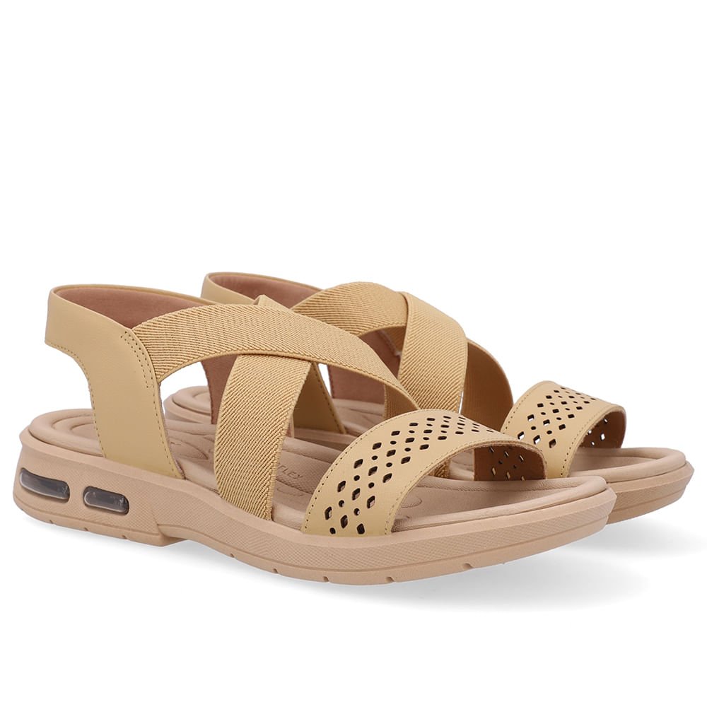 Sandália Tira Elástico Cruzado Bege Creme Laser Creme 2