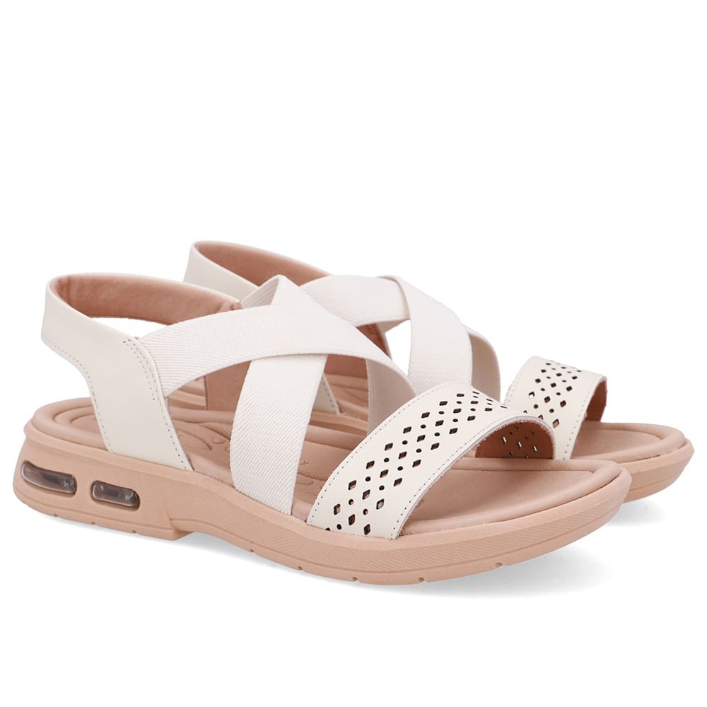 Sandália Tira Elástico Cruzado Branca Marfim Laser Marfim 2