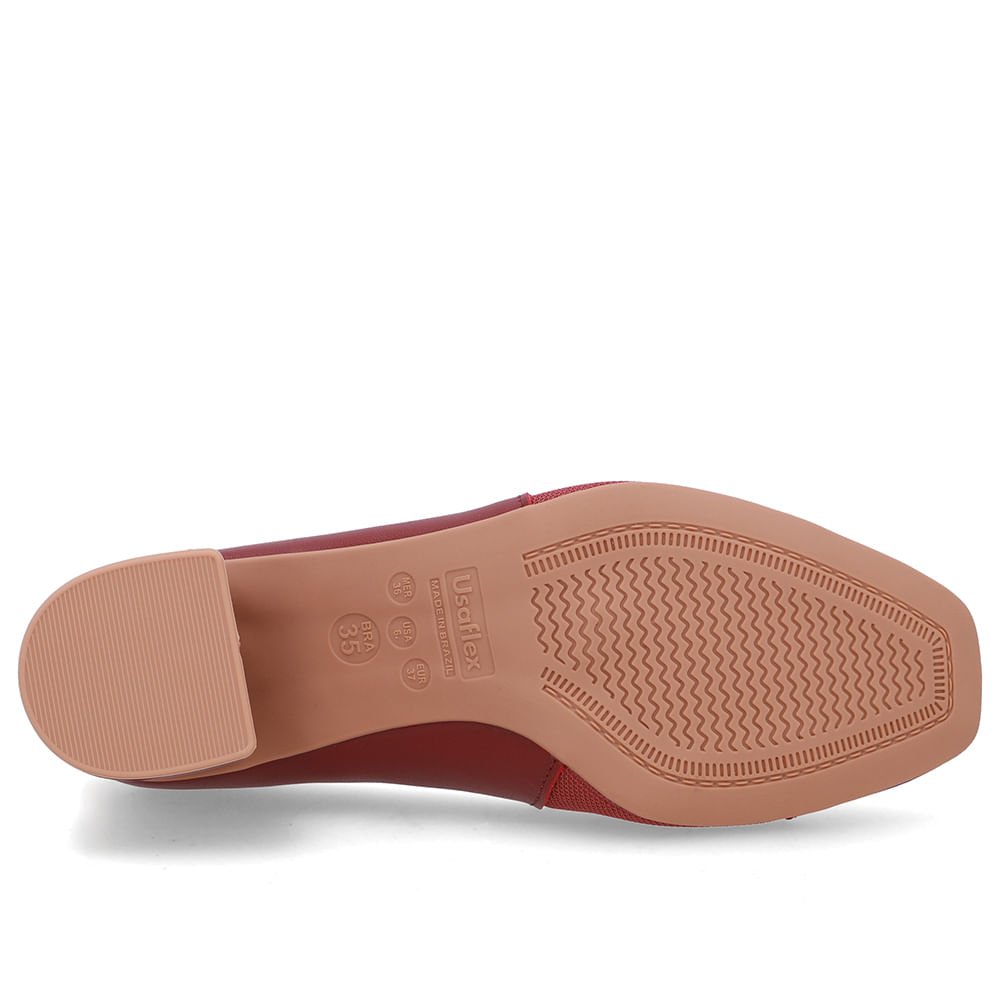 Scarpin Vermelho Bico Quadrado Couro Lateral Tecido Vermelho 5