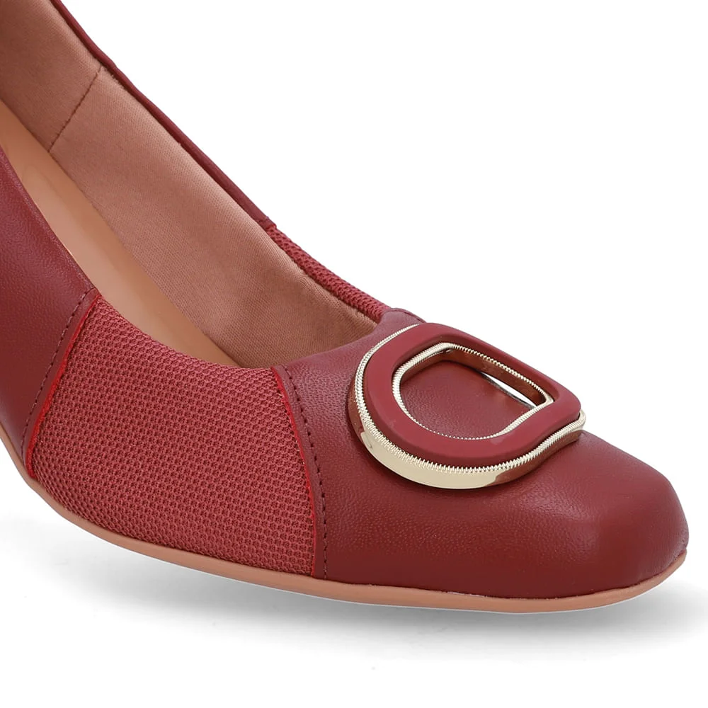 Scarpin Vermelho Bico Quadrado Couro Lateral Tecido Vermelho 4