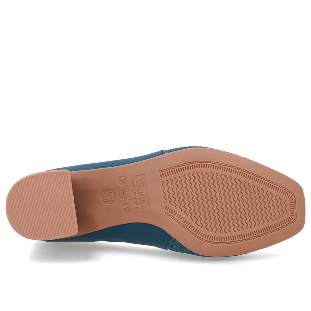 Scarpin Azul Bico Quadrado Couro Lateral Tecido Azul 5