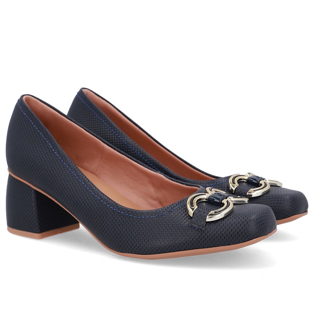 Scarpin Azul Bico Quadrado Couro Enfeite Azul 2