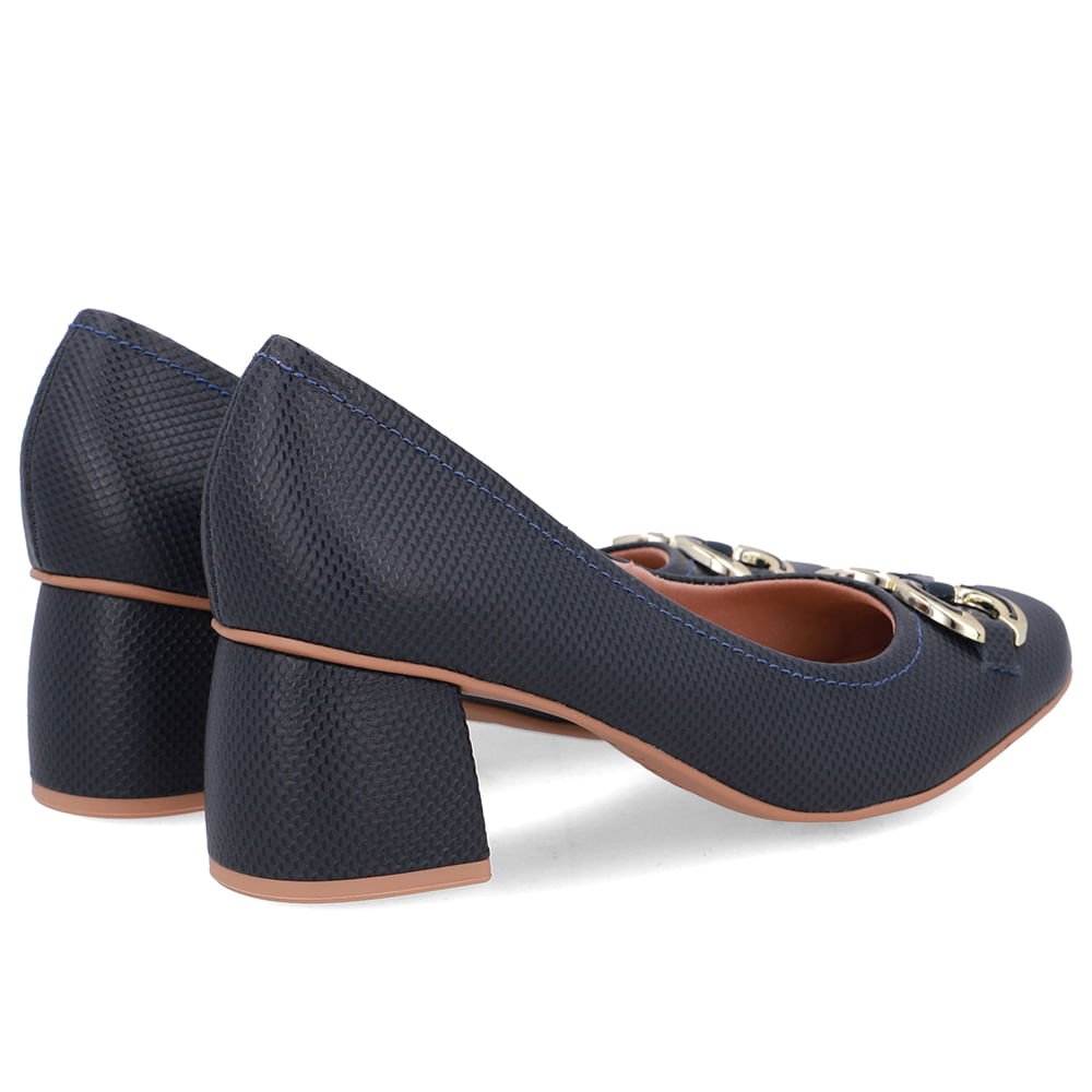 Scarpin Azul Bico Quadrado Couro Enfeite Azul 3