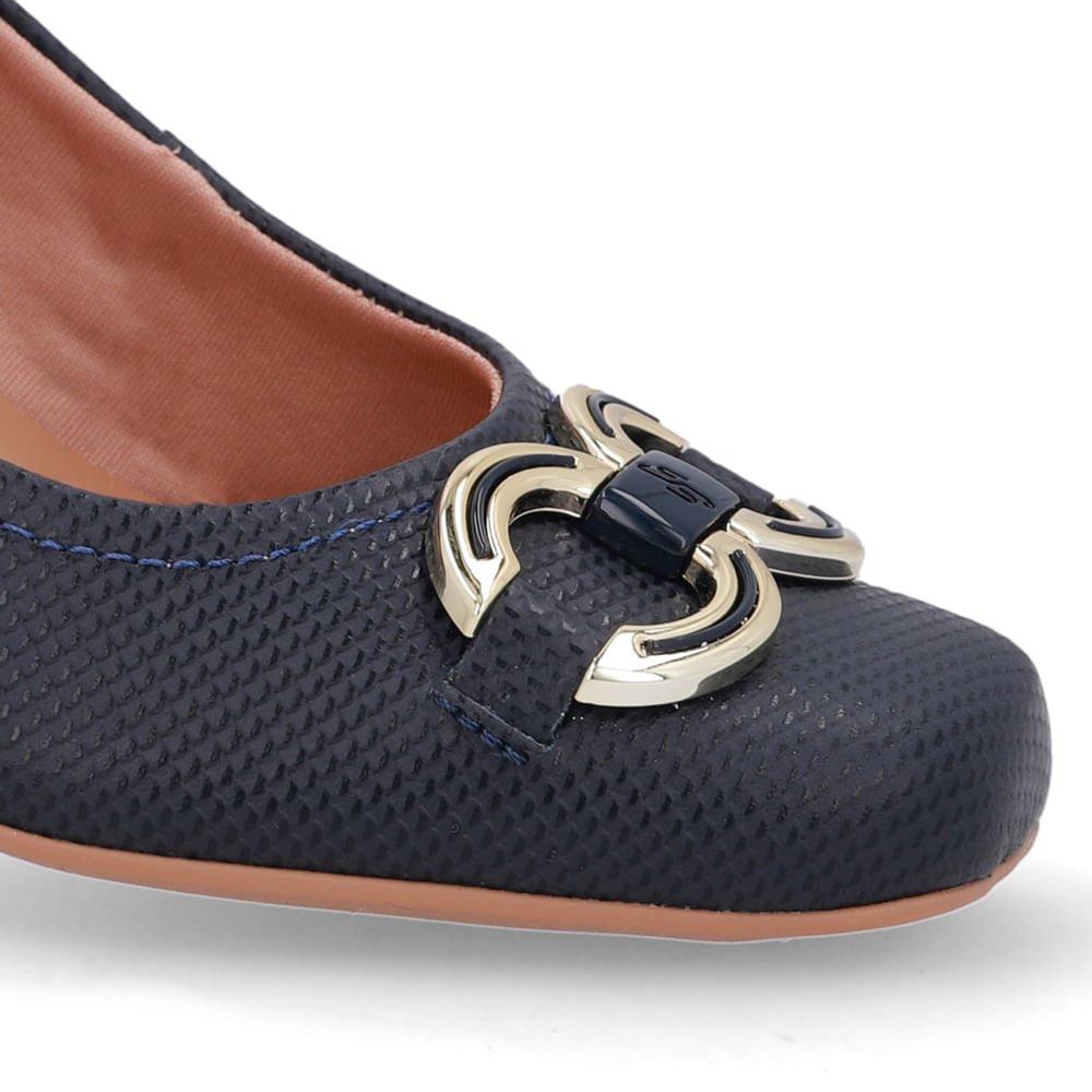 Scarpin Azul Bico Quadrado Couro Enfeite Azul 4