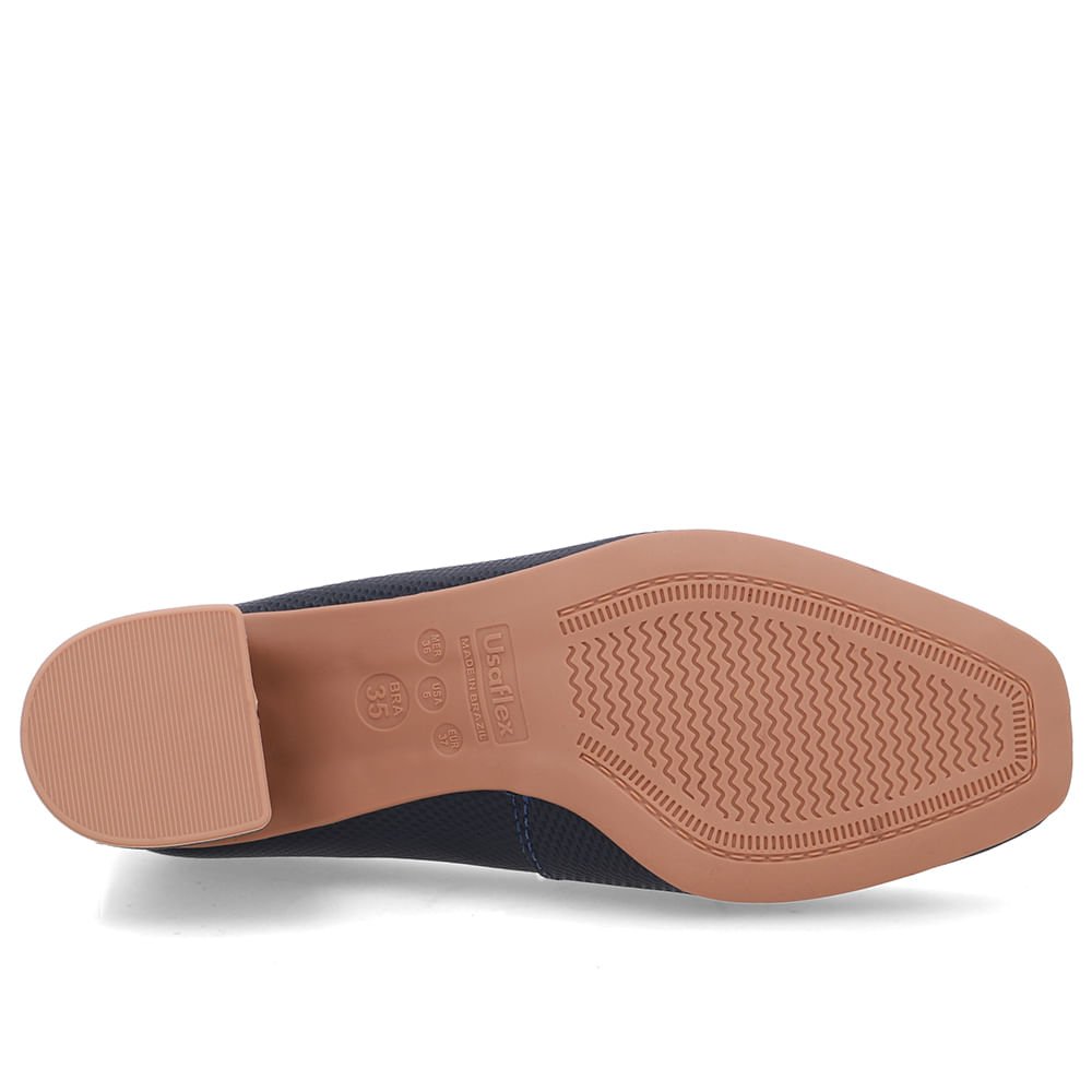 Scarpin Azul Bico Quadrado Couro Enfeite Azul 5