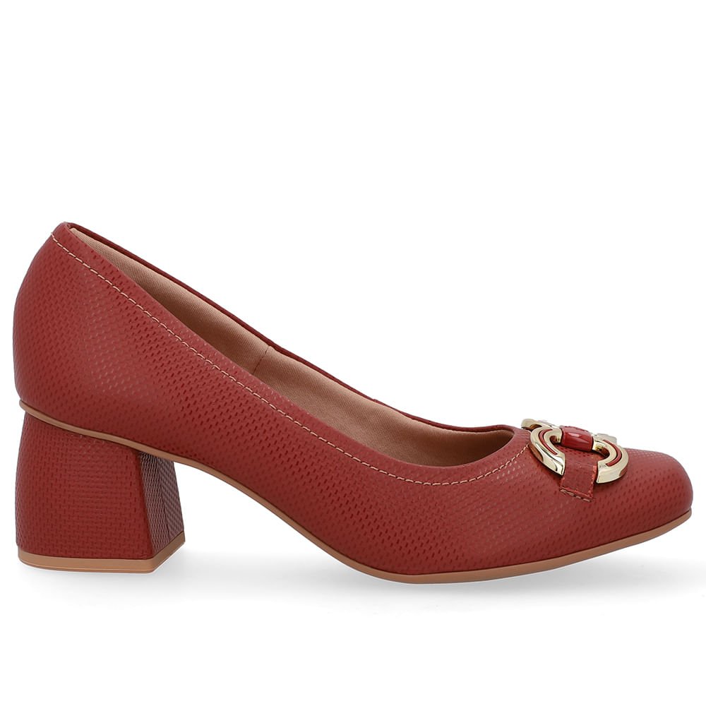 Scarpin Marrom Bico Quadrado Couro Enfeite