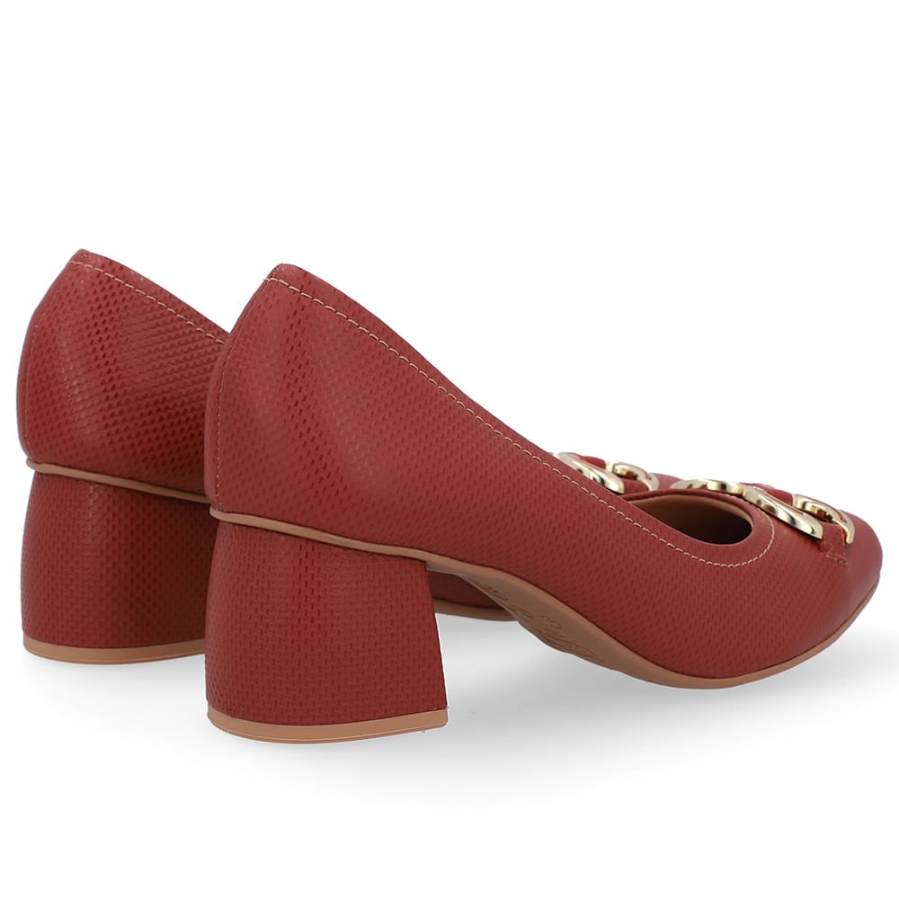 Scarpin Marrom Bico Quadrado Couro Enfeite Vermelho 3