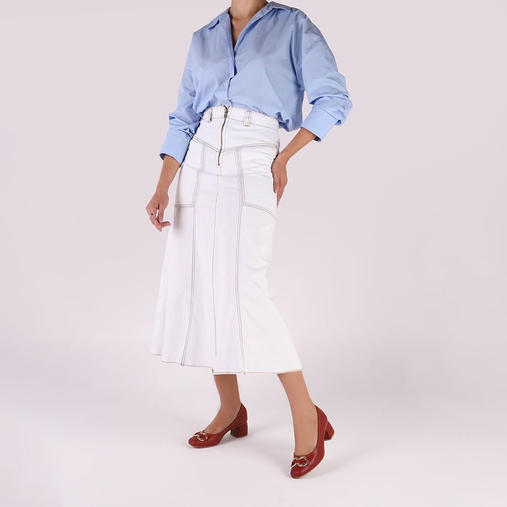 Scarpin Marrom Bico Quadrado Couro Enfeite Vermelho 4