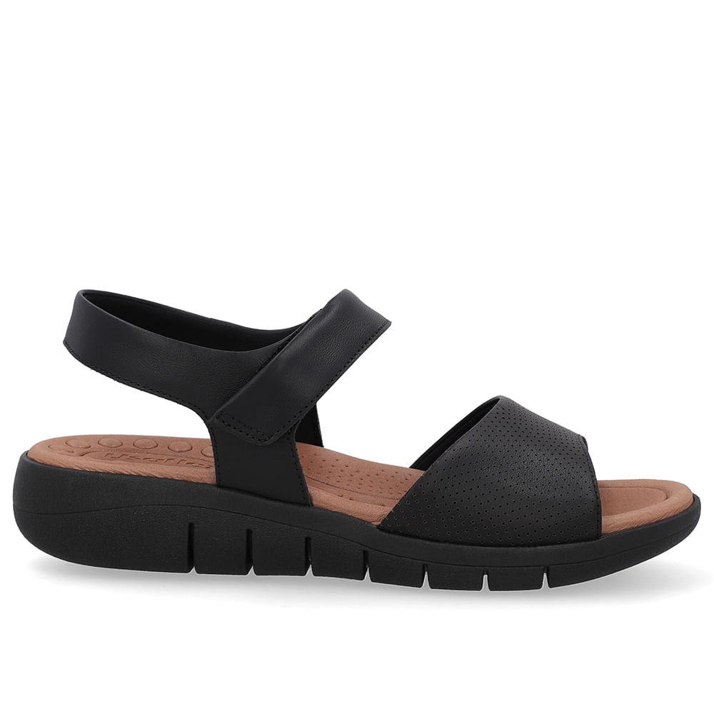 Sandália Salto Plataforma Couro Preta Fecho-Flex