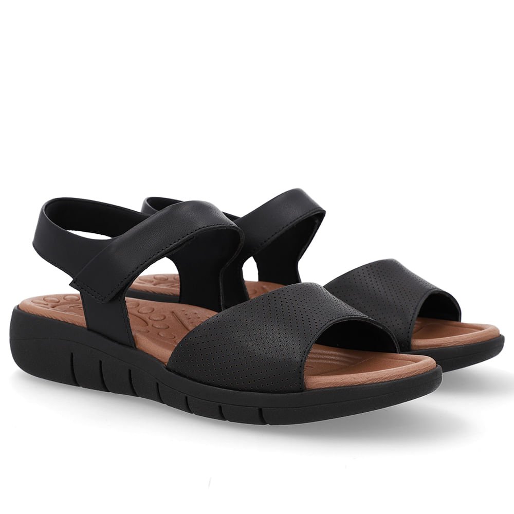 Sandália Salto Plataforma Couro Preta Fecho-Flex Preto 2