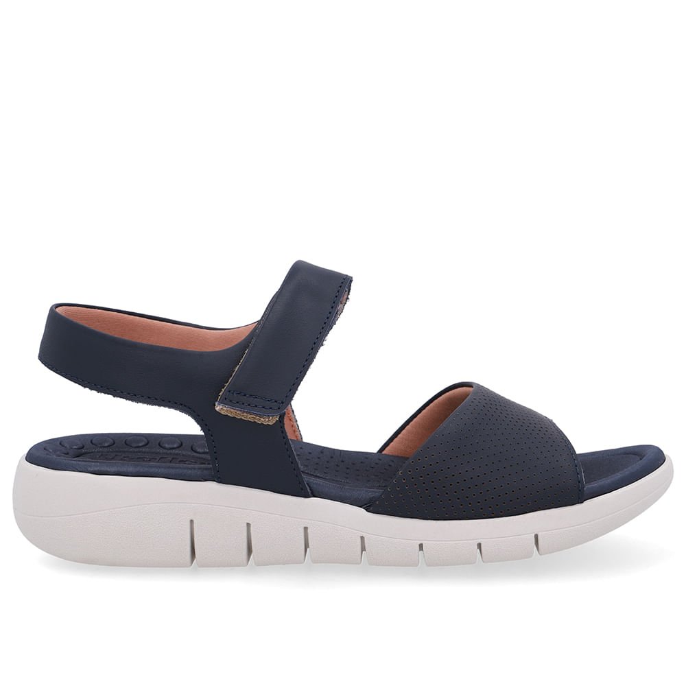 Sandália Salto Plataforma Couro Azul Fecho-Flex