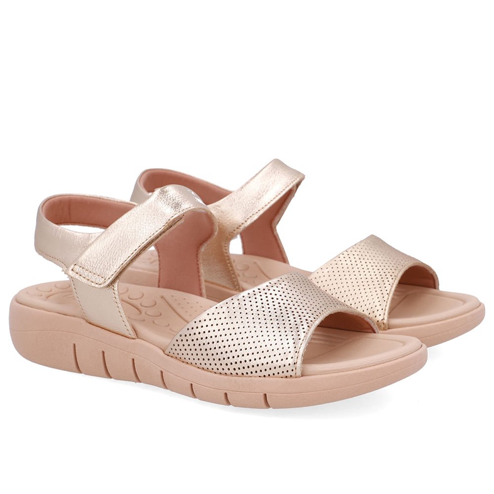Sandália Salto Plataforma Couro Dourada Fecho-Flex Dourado 2