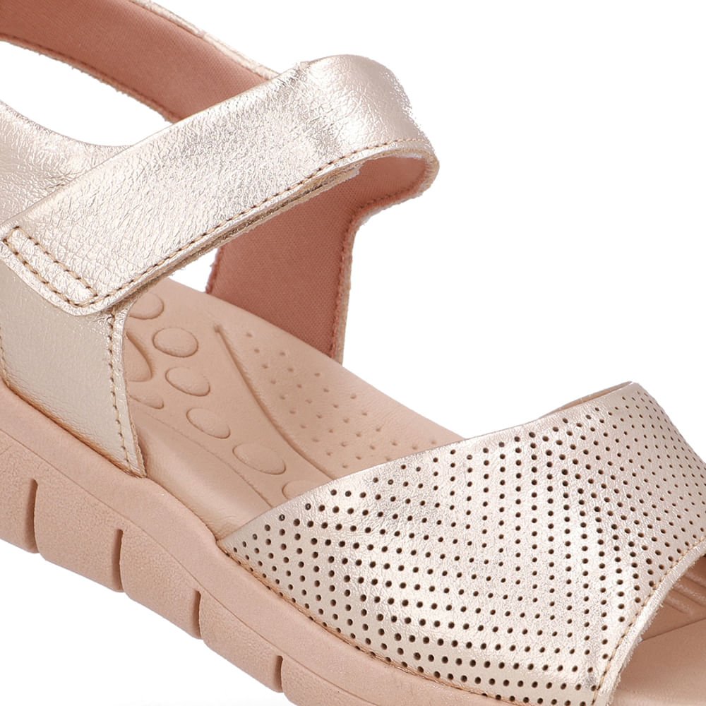 Sandália Salto Plataforma Couro Dourada Fecho-Flex Dourado 4